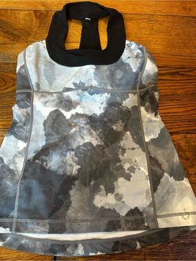 lululemon athletica Black and Gray Watercolor Halter Tank